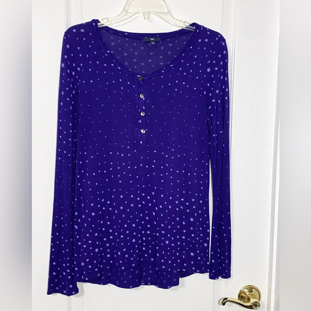 GAP Night Sky Star Print Henley Long Sleeve Knit Tee Blue Medium